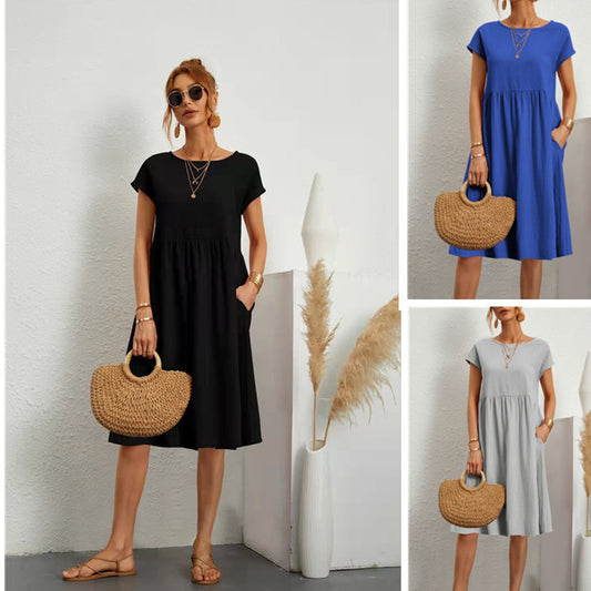 Robe en Coton à Col Rond